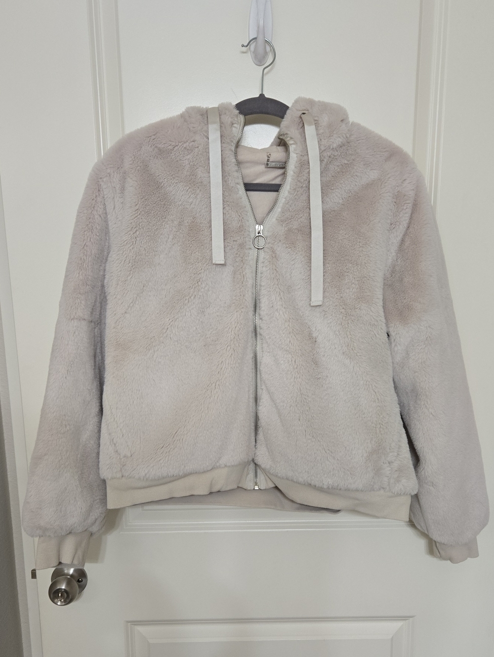 Tahari Plush Hooded Teddy Jacket in Light Silvery Pink